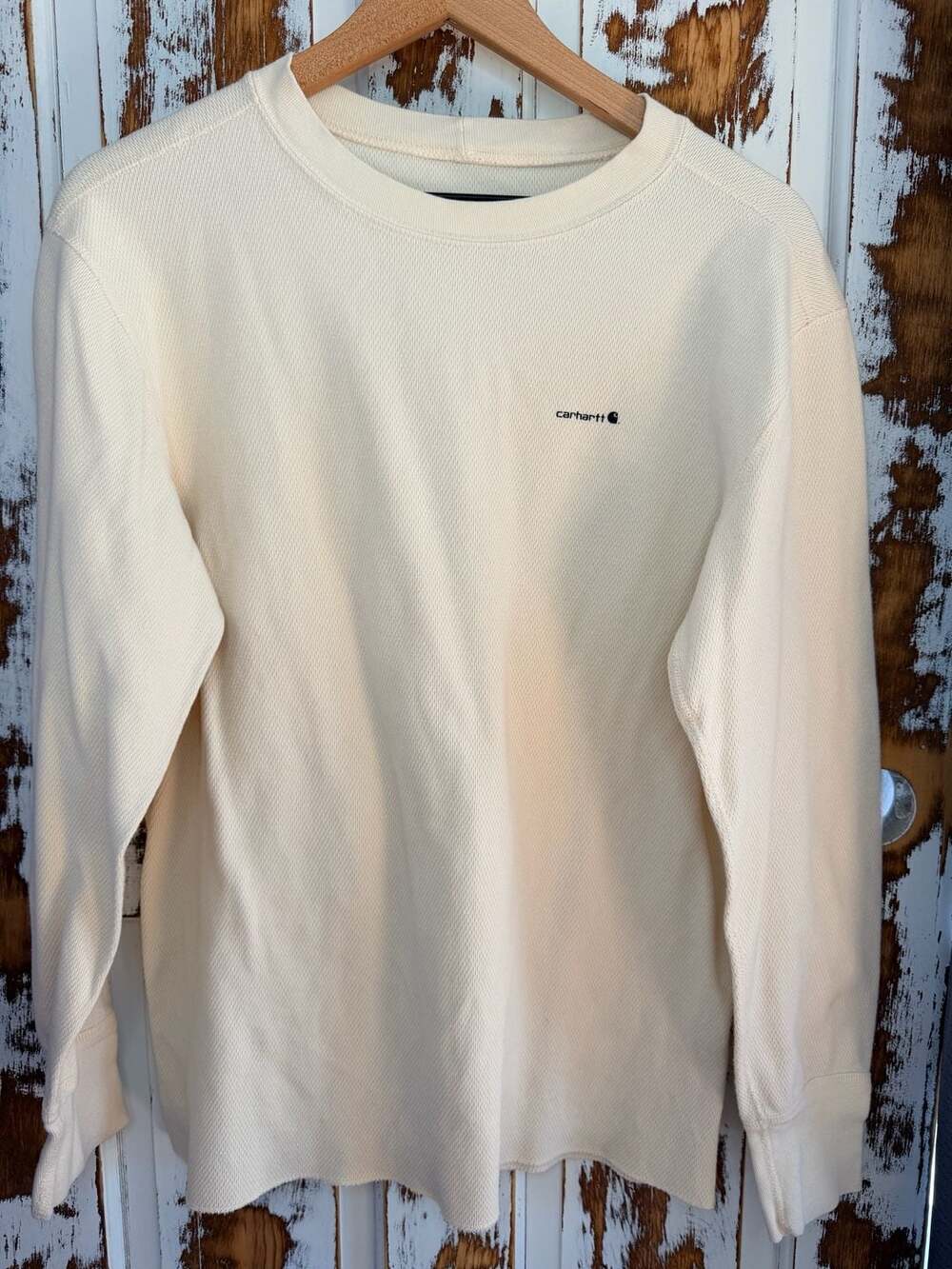 Carhartt Mens Thermal Knit Long Sleeve Shirt Size L Natural Cotton Crewneck